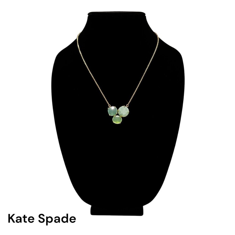 Kate Spade Triple Faceted Green Pendant Gold Chain Necklace Like New Adj…
